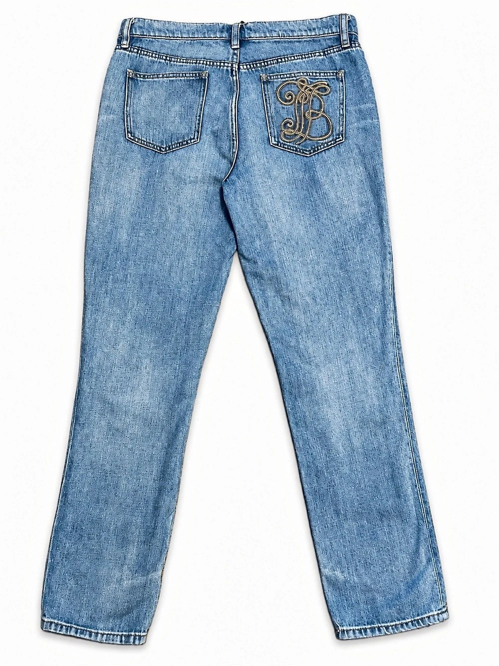 Tory Burch Darling Straight Leg Jeans 28 Blue Denim High Rise Logo Pocket 42192